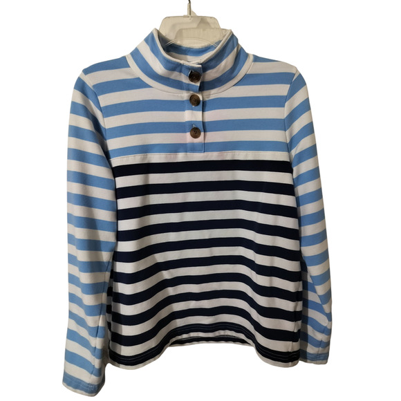 3464) J Crew Factory  Women's Blue Striped Button Front Pullover Top Small - Picture 1 of 6